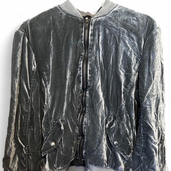 Free People Metallic Blue Gray Velour Jacket - Picture 2 of 11